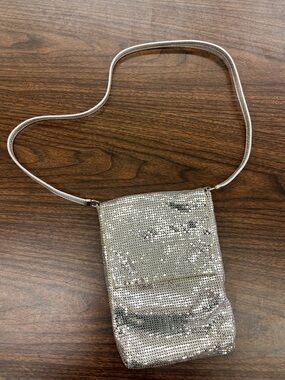 Vintage Whiting & Davis Silver Metal Mesh Crossbody Bag - 1970s Disco Era
